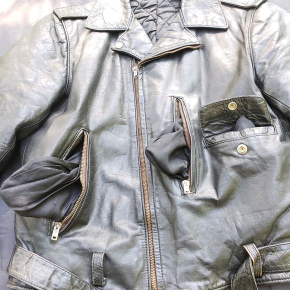 50s Vintage Moto Biker Leather Jacket Medium Black - Picture 6 of 11